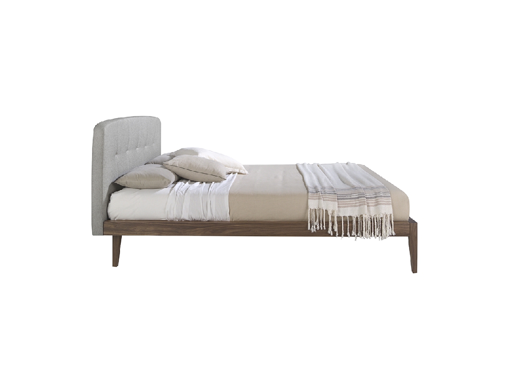 Bed upholstered in fabric with Walnut wood frame