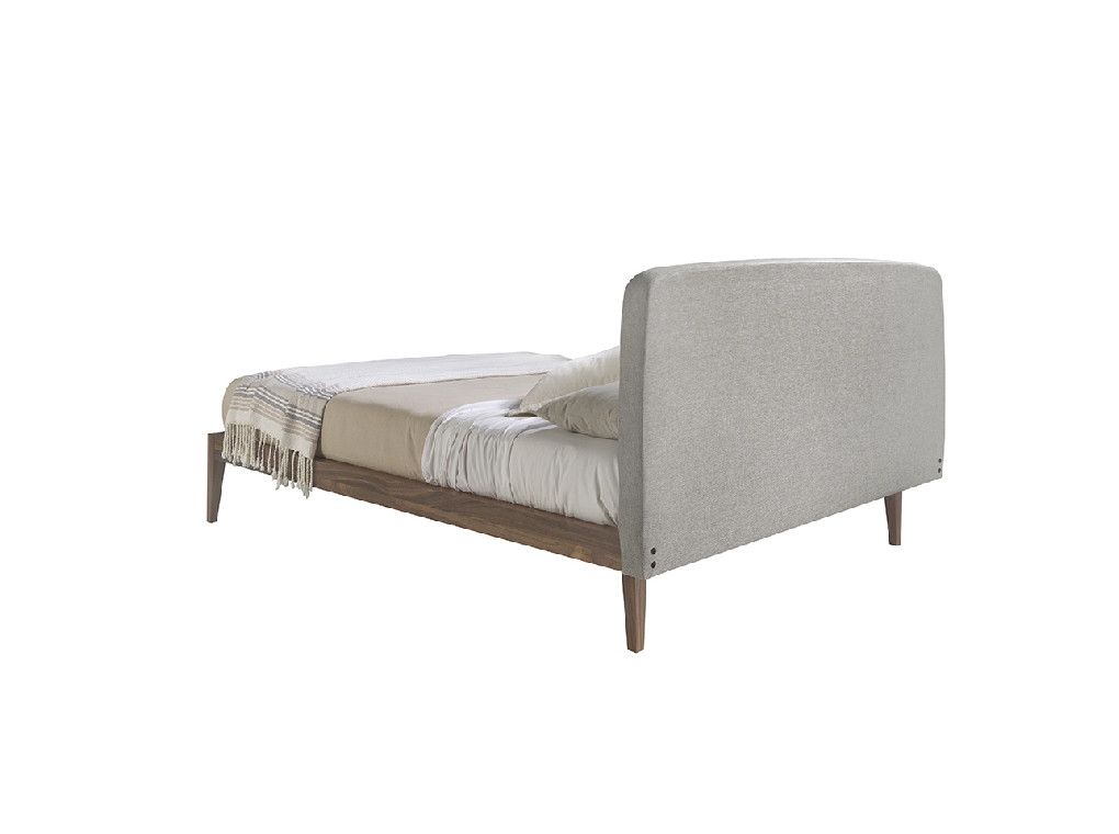 Bed upholstered in fabric with Walnut wood frame