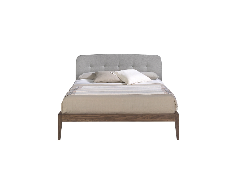 Bed upholstered in fabric with Walnut wood frame