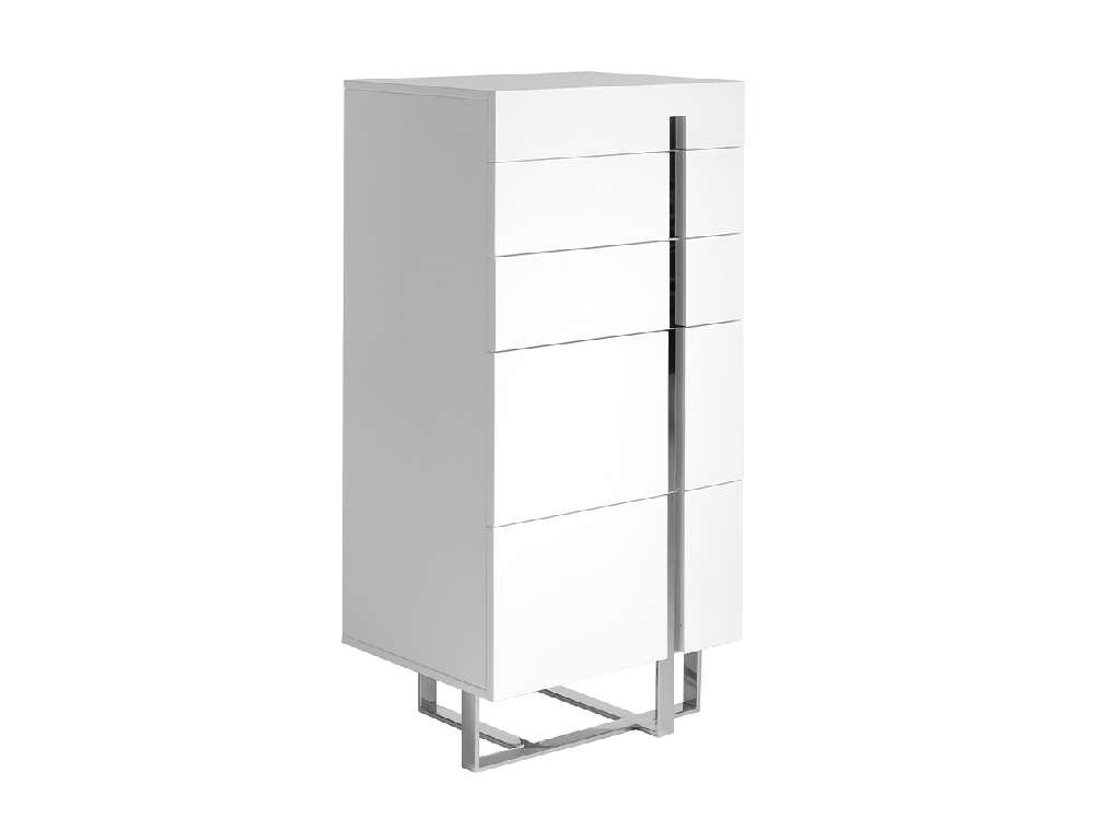 White wooden chiffonier and chrome steel