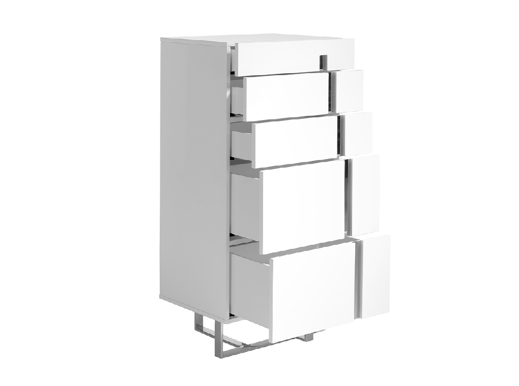 White wooden chiffonier and chrome steel