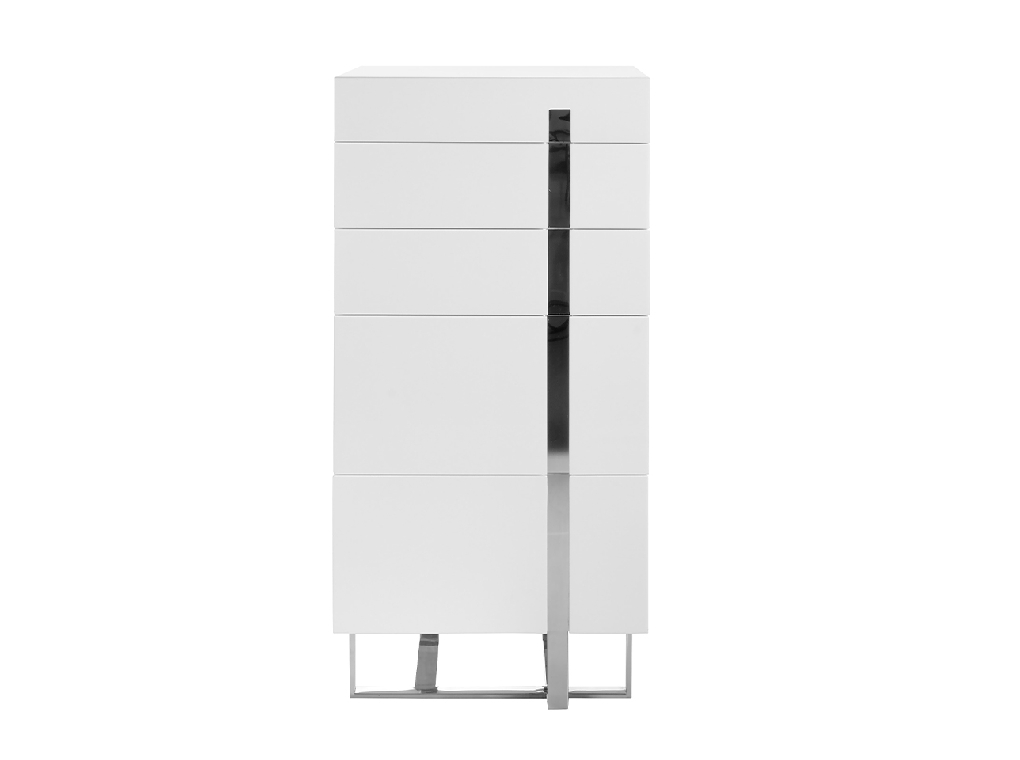 White wooden chiffonier and chrome steel