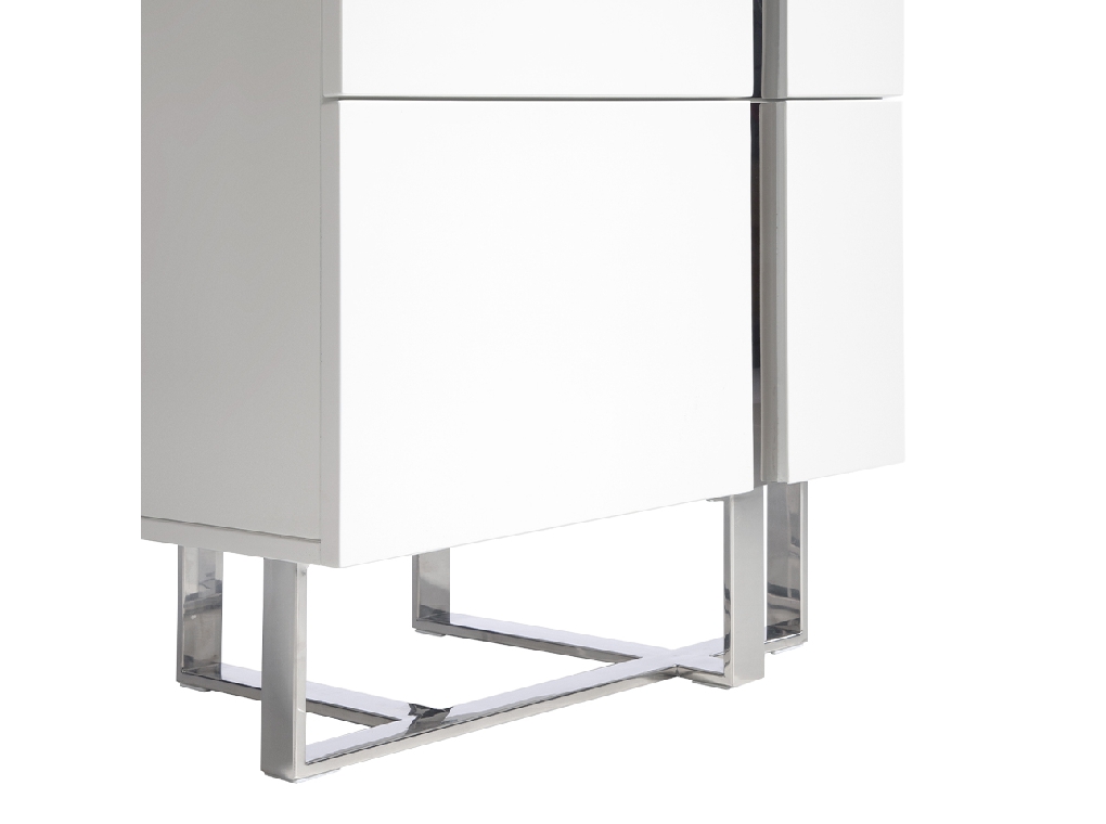 White wooden chiffonier and chrome steel