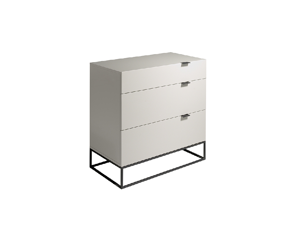 Pearl gray wooden chest and black steel