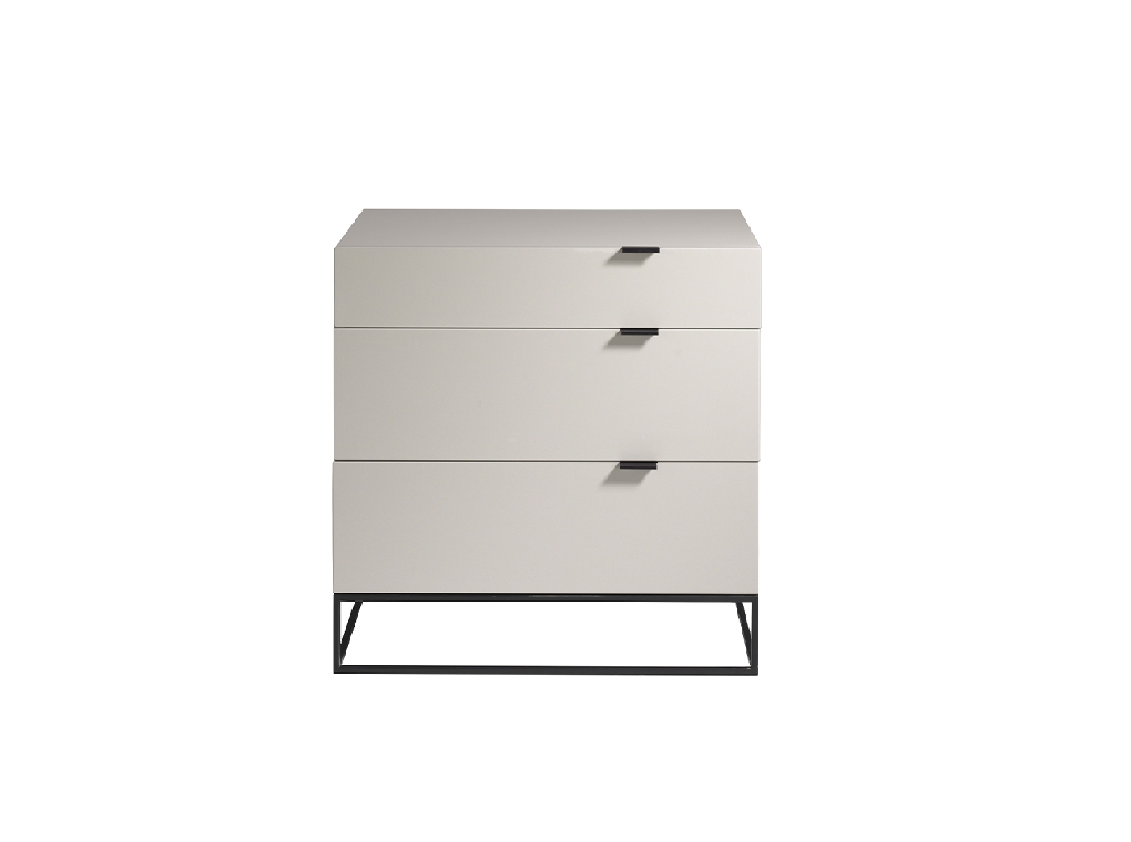 Pearl gray wooden chest and black steel