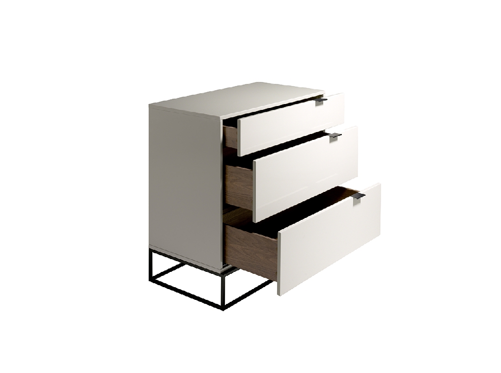 Pearl gray wooden chest and black steel