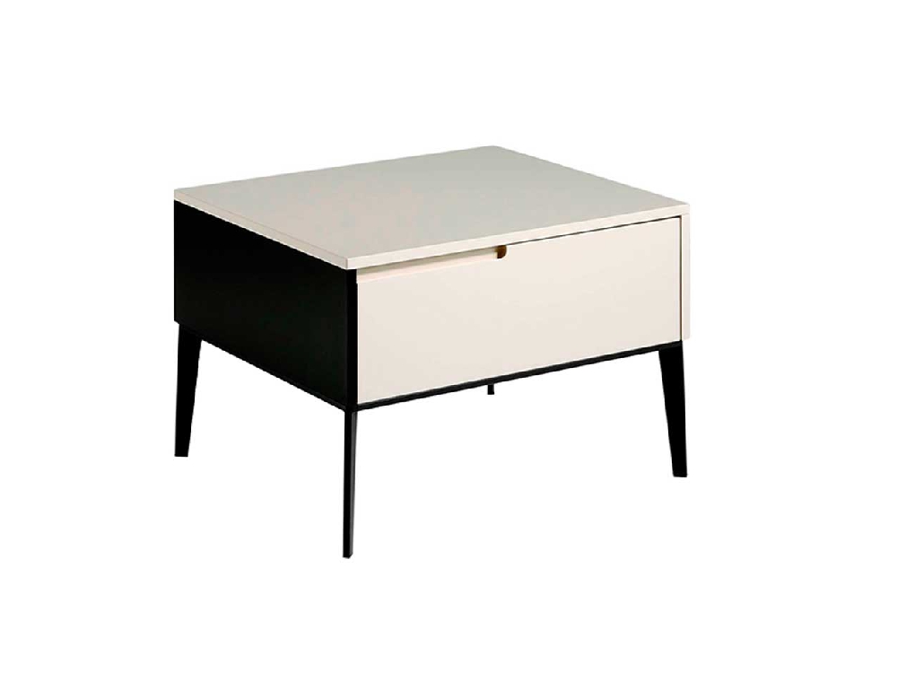 Lacquered bedside table with black steel legs Lacquered bedside table with black steel legs