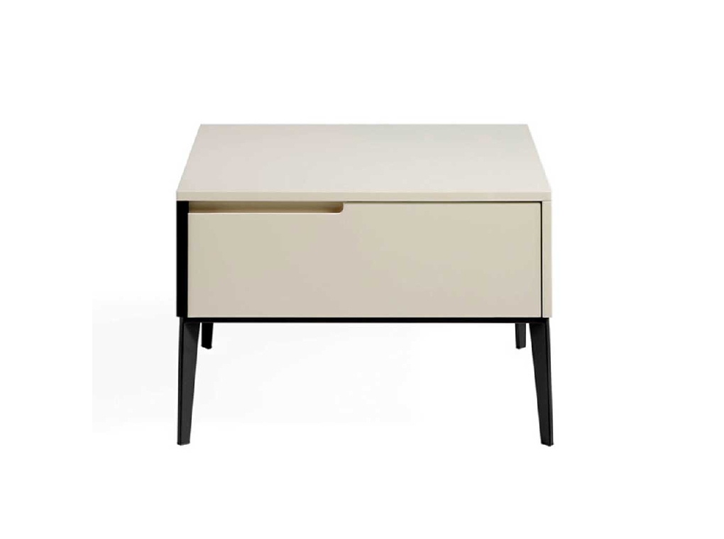 Lacquered bedside table with black steel legs Lacquered bedside table with black steel legs