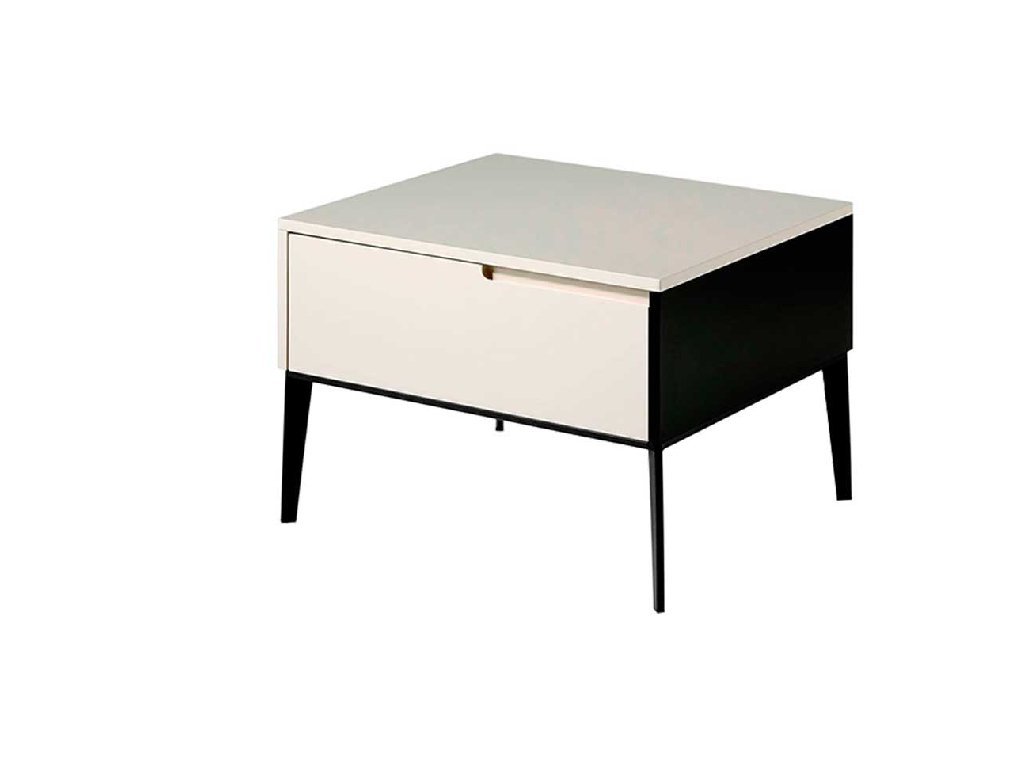 Lacquered bedside table with black steel legs Lacquered bedside table with black steel legs