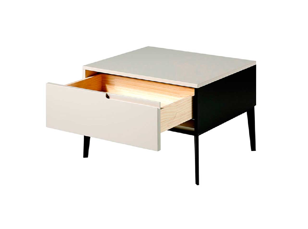 Lacquered bedside table with black steel legs Lacquered bedside table with black steel legs