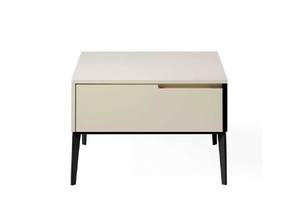 Lacquered bedside table with black steel legs Lacquered bedside table with black steel legs