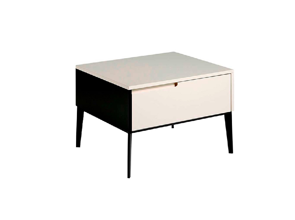 Cream wooden bedside table and black steel Cream wooden bedside table and black steel