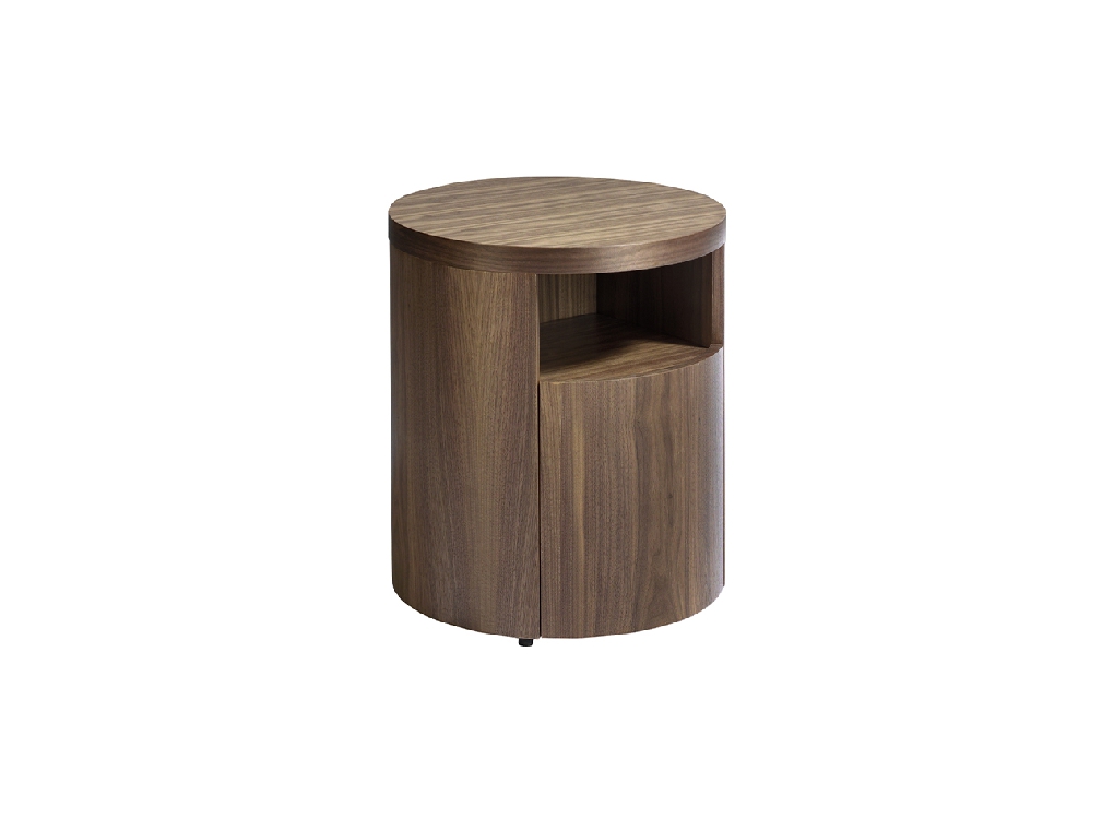 Round Walnut wood nightstand