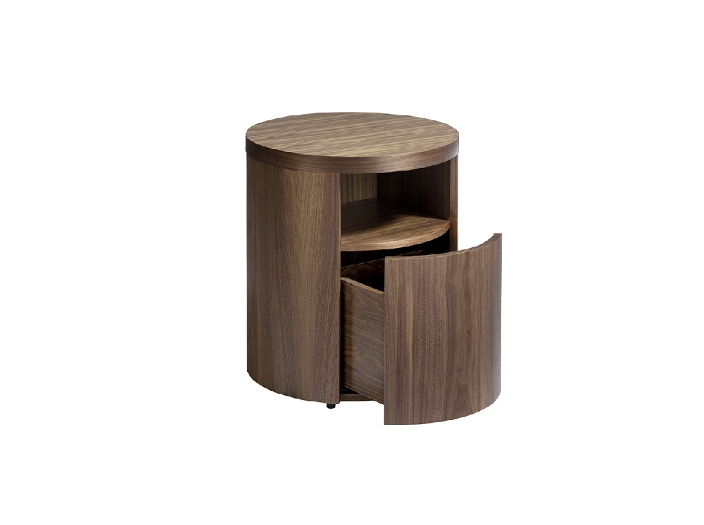 Round Walnut wood nightstand