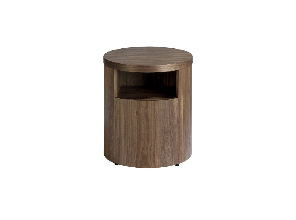 Round Walnut wood nightstand