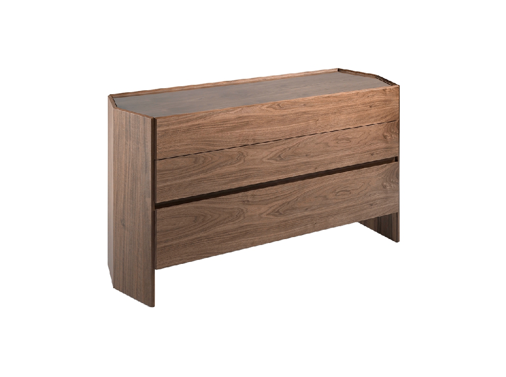 Hexagonal chest of walnut wood and tempered glass