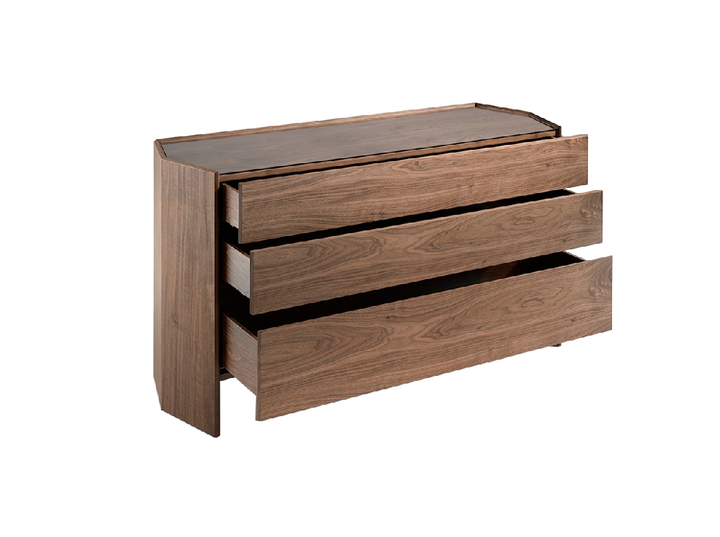 Hexagonal chest of walnut wood and tempered glass
