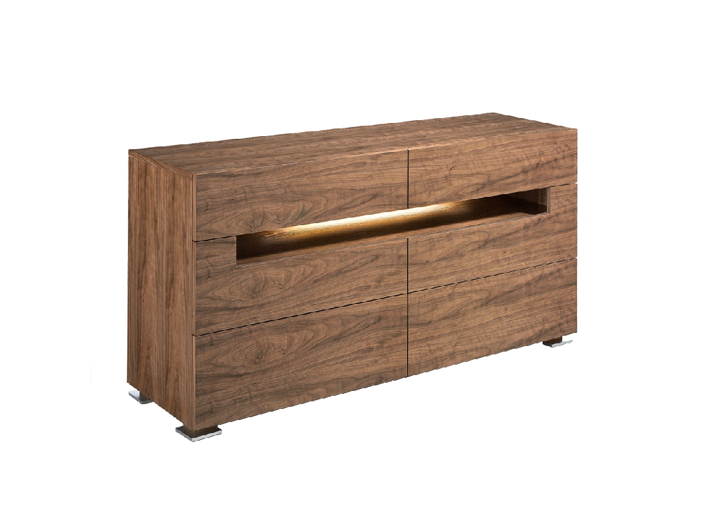 Walnut wood chest of drawers with interior led lighting