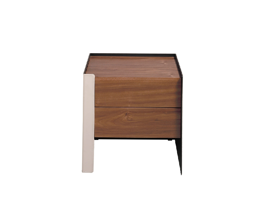 Bedisde table walnut wood and recycled leather