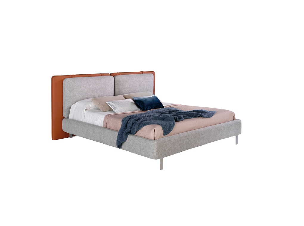 Bed upholstered in fabric and eco-leather with stainless steel legs Bed upholstered in fabric and eco-leather with stainless steel legs