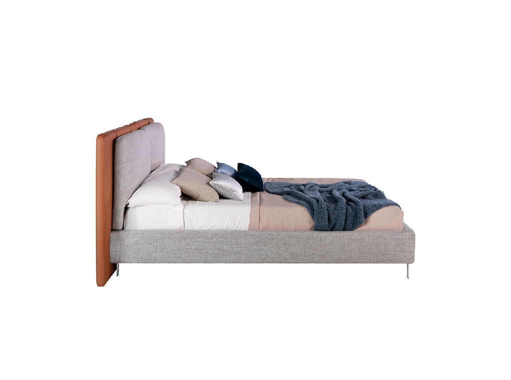 Bed upholstered in fabric and eco-leather with stainless steel legs Bed upholstered in fabric and eco-leather with stainless steel legs
