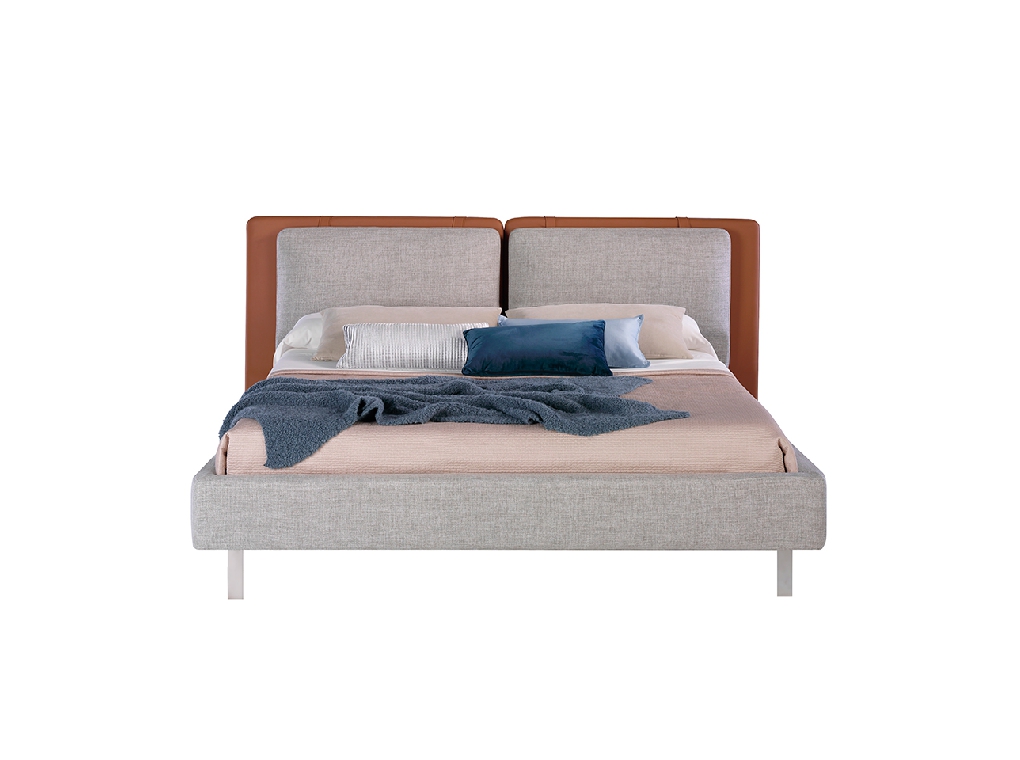 Bed upholstered in fabric and eco-leather with stainless steel legs Bed upholstered in fabric and eco-leather with stainless steel legs