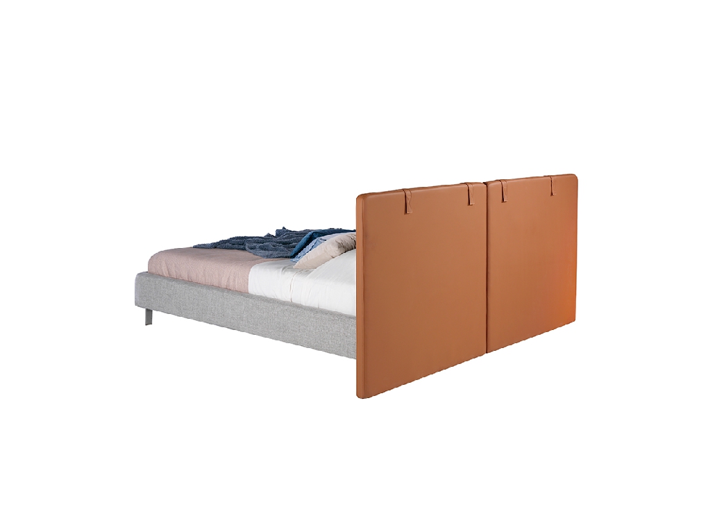 Bed upholstered in fabric and eco-leather with stainless steel legs Bed upholstered in fabric and eco-leather with stainless steel legs