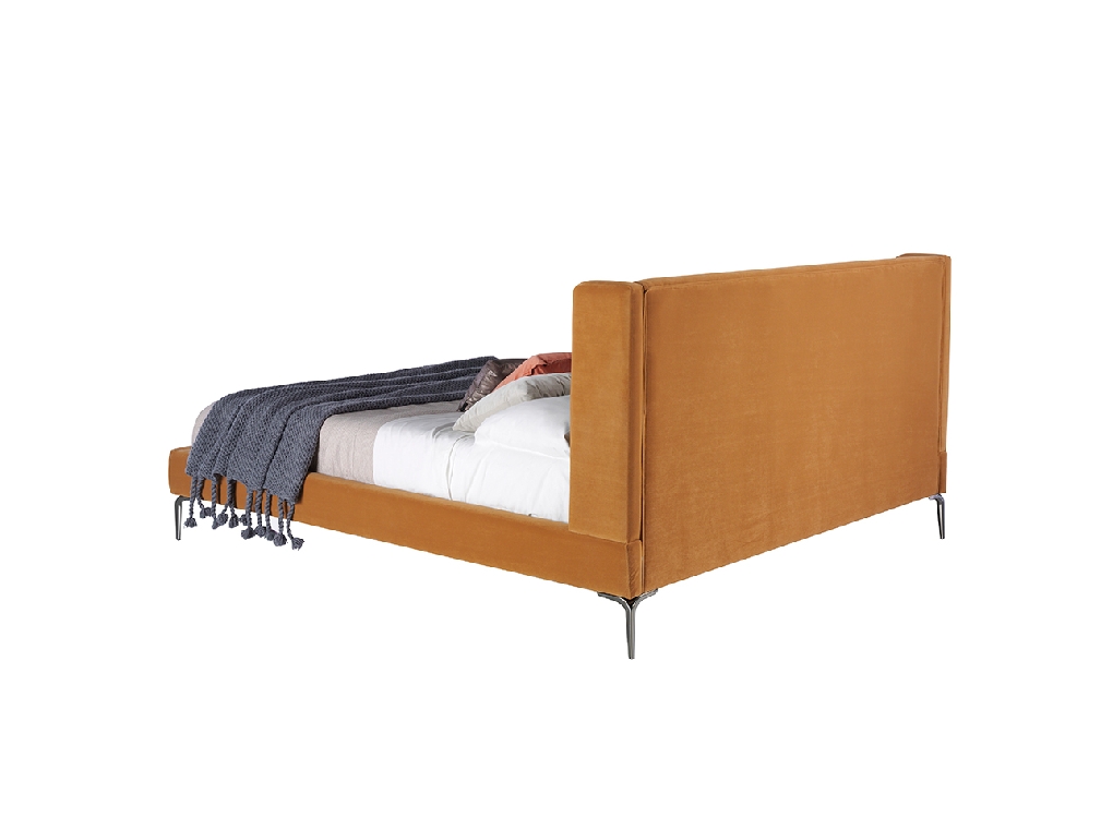 Upholstered bed upholstered in velvet fabric with polished steel legs