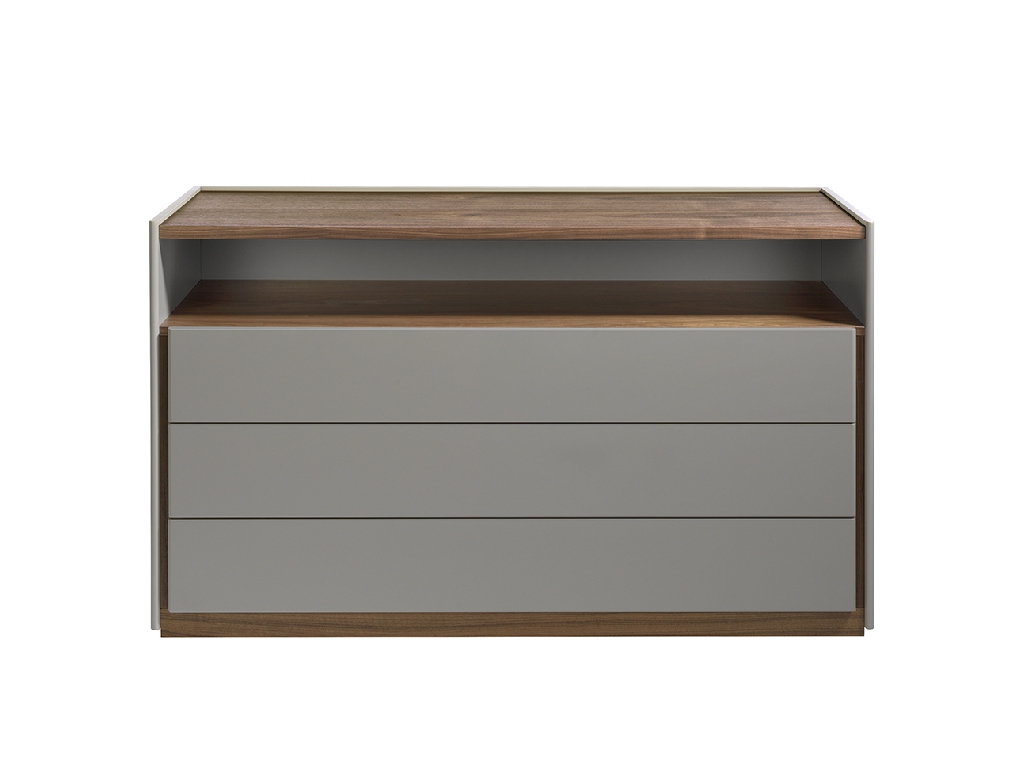 Chest of drawers in Walnut wood with drawers and sides in Grey colour