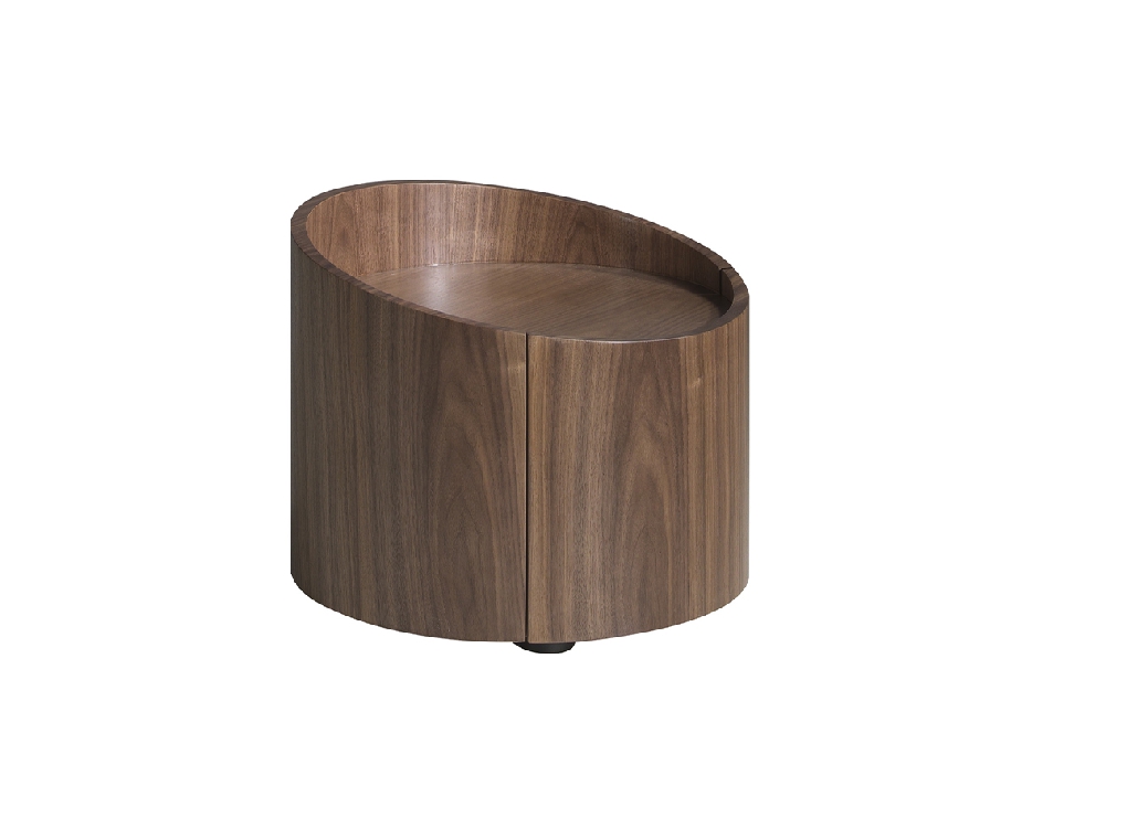 Round bedside table in walnut wood.