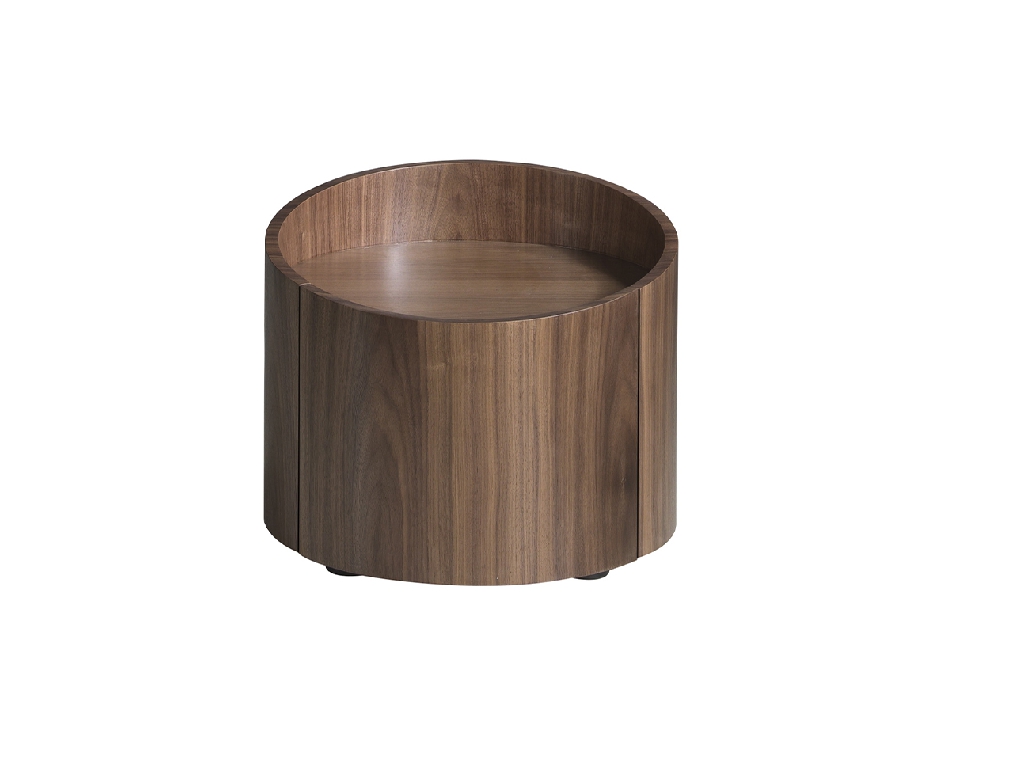 Round bedside table in walnut wood.