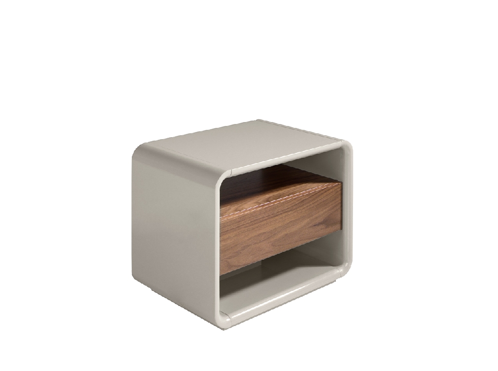 Bedside table in walnut wood and lacquered MDF