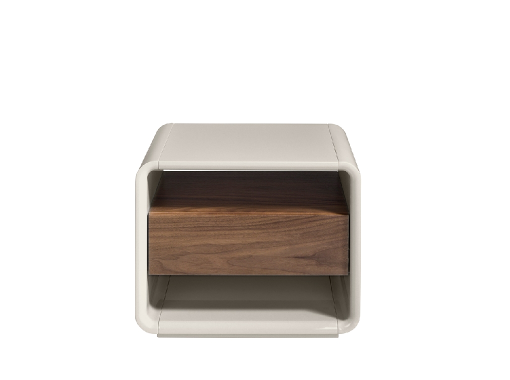 Bedside table in walnut wood and lacquered MDF