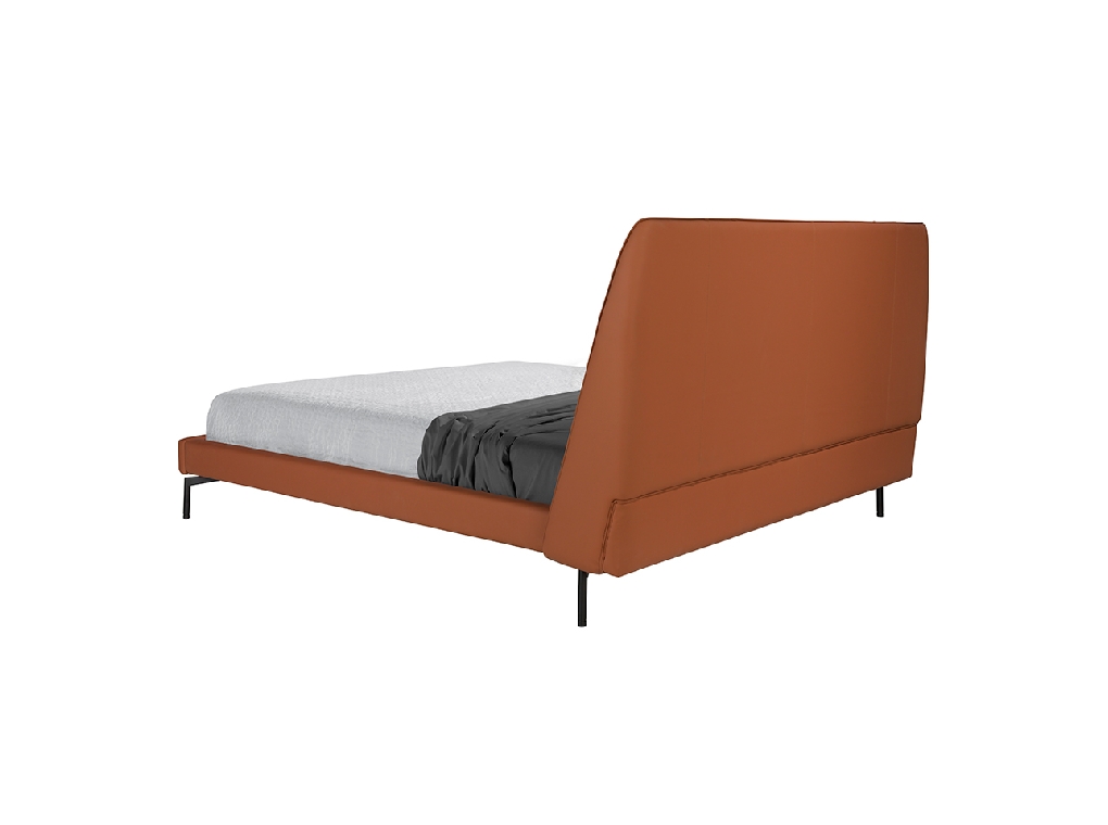Upholstered bed in brown and grey eco-leather with steel legs