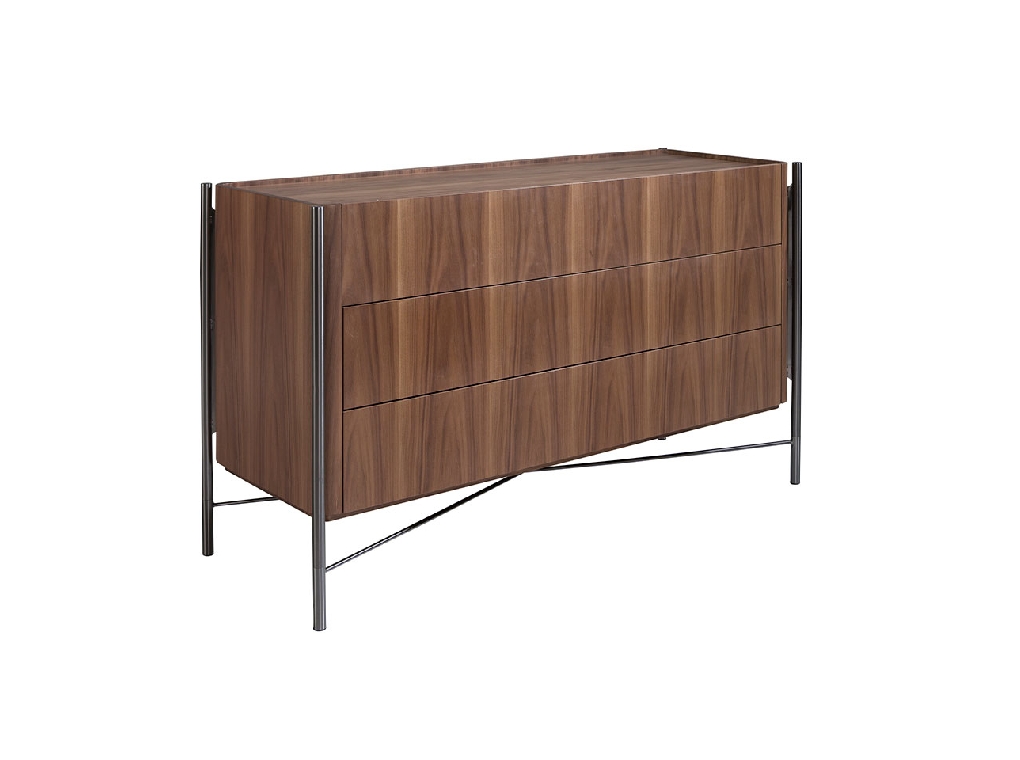 Chest of drawers in Walnut wood and darkened steel