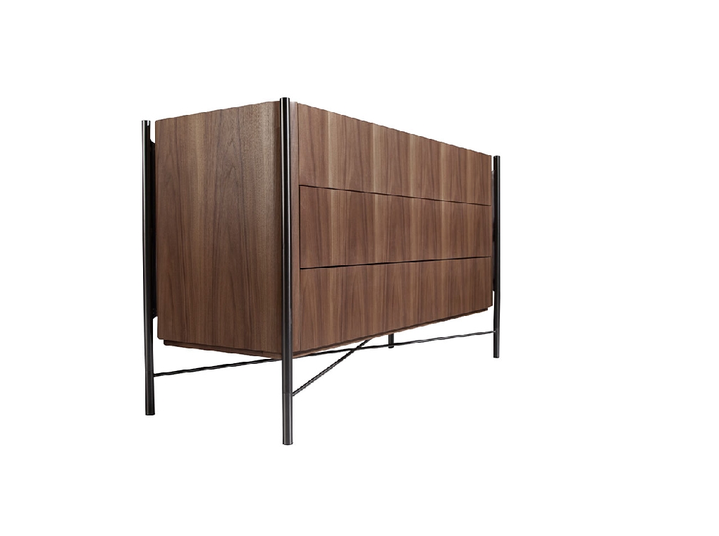 Chest of drawers in Walnut wood and darkened steel