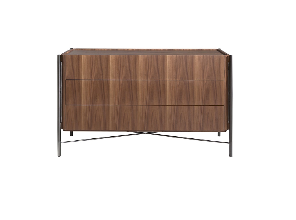 Chest of drawers in Walnut wood and darkened steel