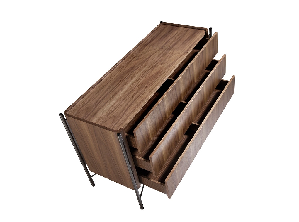 Chest of drawers in Walnut wood and darkened steel