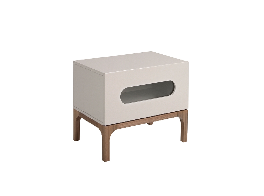 Gray and walnut wood bedside table with interior lighting