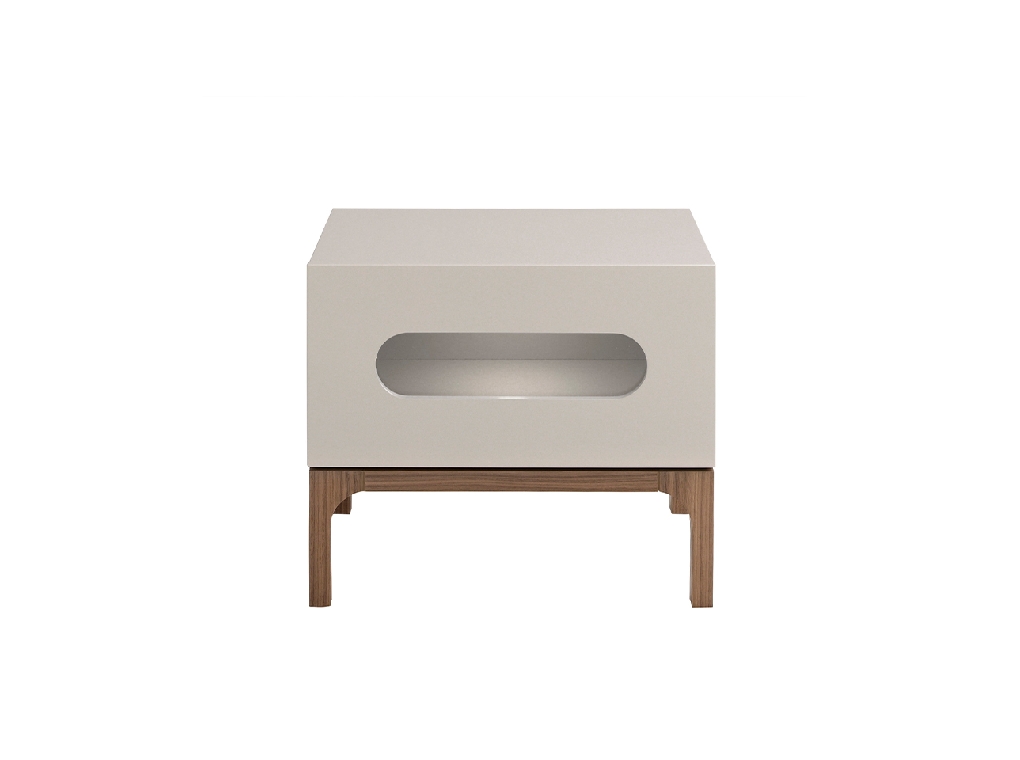 Gray and walnut wood bedside table with interior lighting