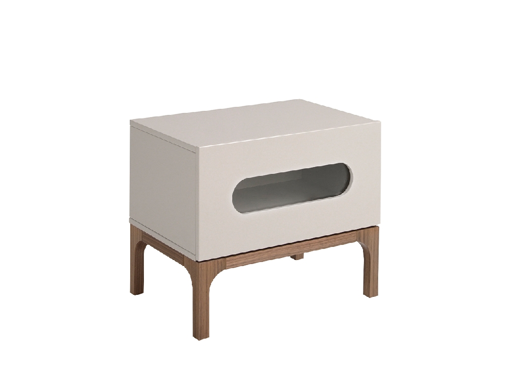 Comodino in legno grigio e noce con illuminazione interna