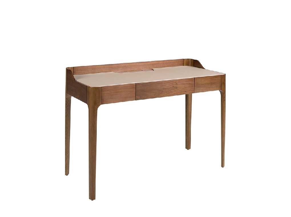 Bureau avec plateau en croûte de cuir et noyer