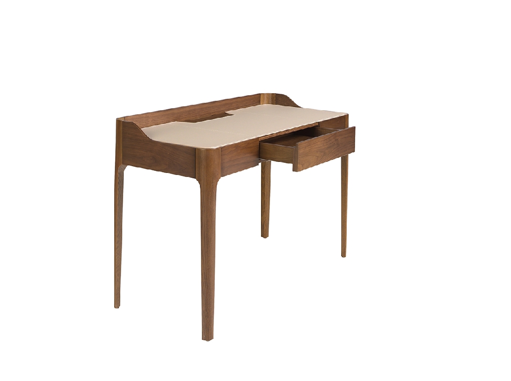 Bureau avec plateau en croûte de cuir et noyer