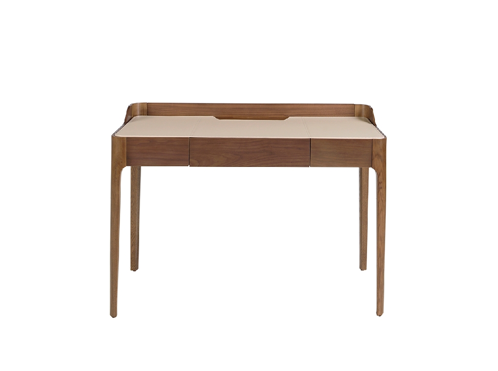 Bureau avec plateau en croûte de cuir et noyer