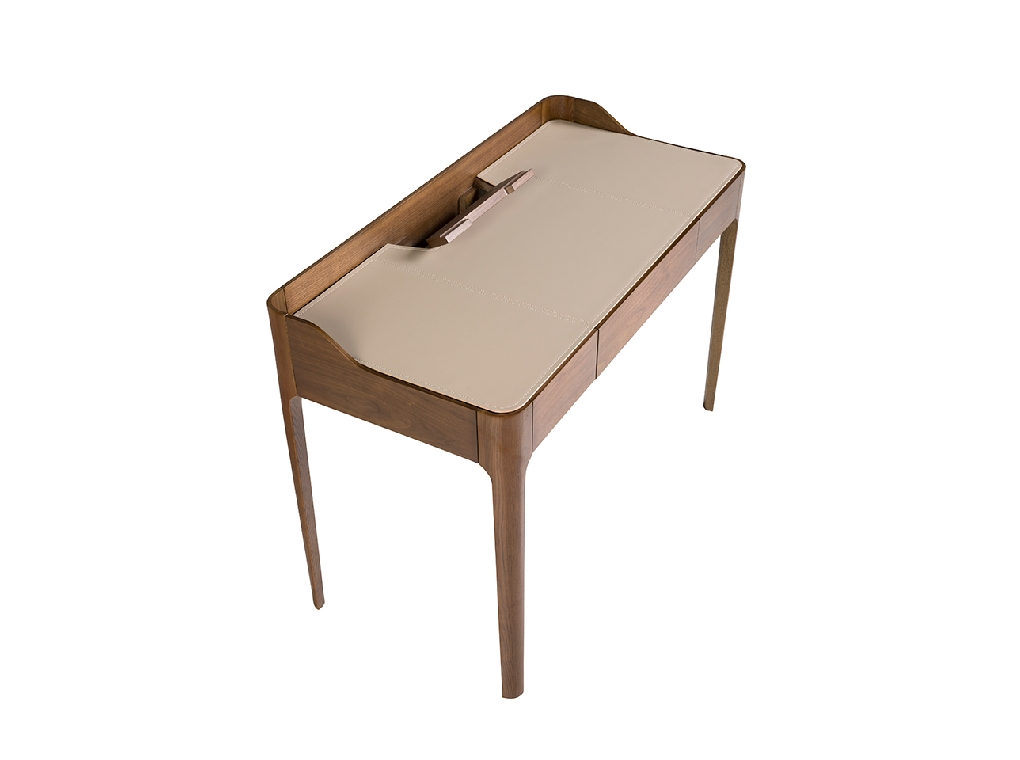 Bureau avec plateau en croûte de cuir et noyer