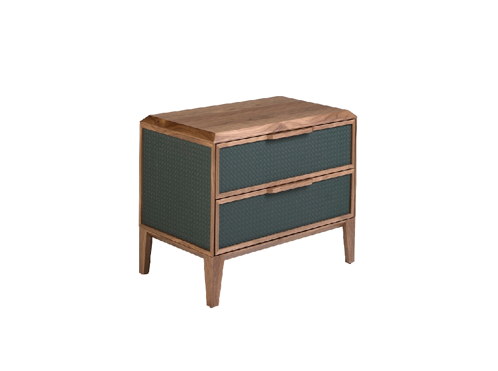 Dark green pvc and walnut bedside table