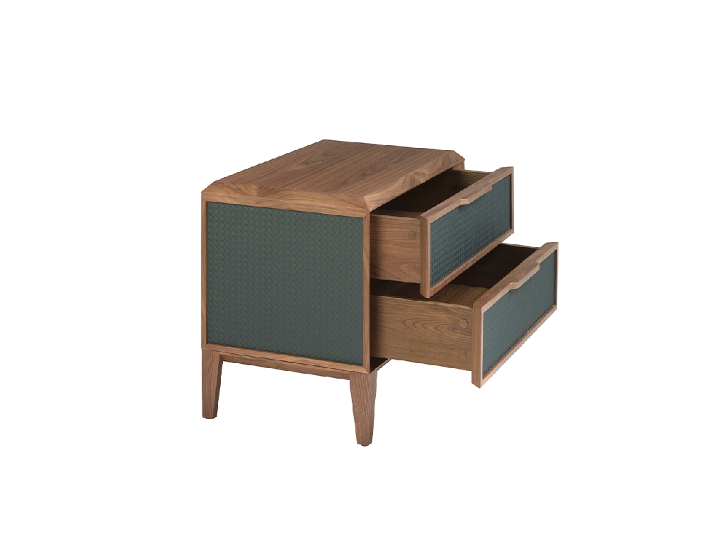 Dark green pvc and walnut bedside table