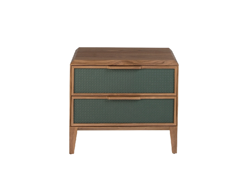 Dark green pvc and walnut bedside table