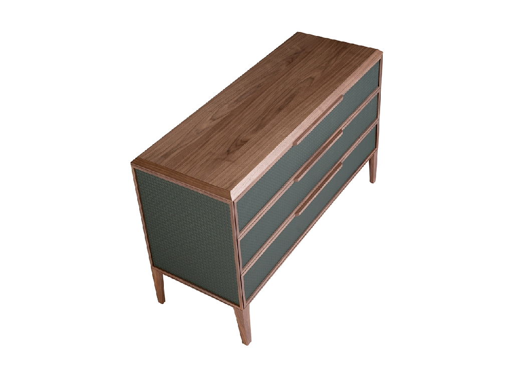 Dark green and walnut pvc chest of drawers