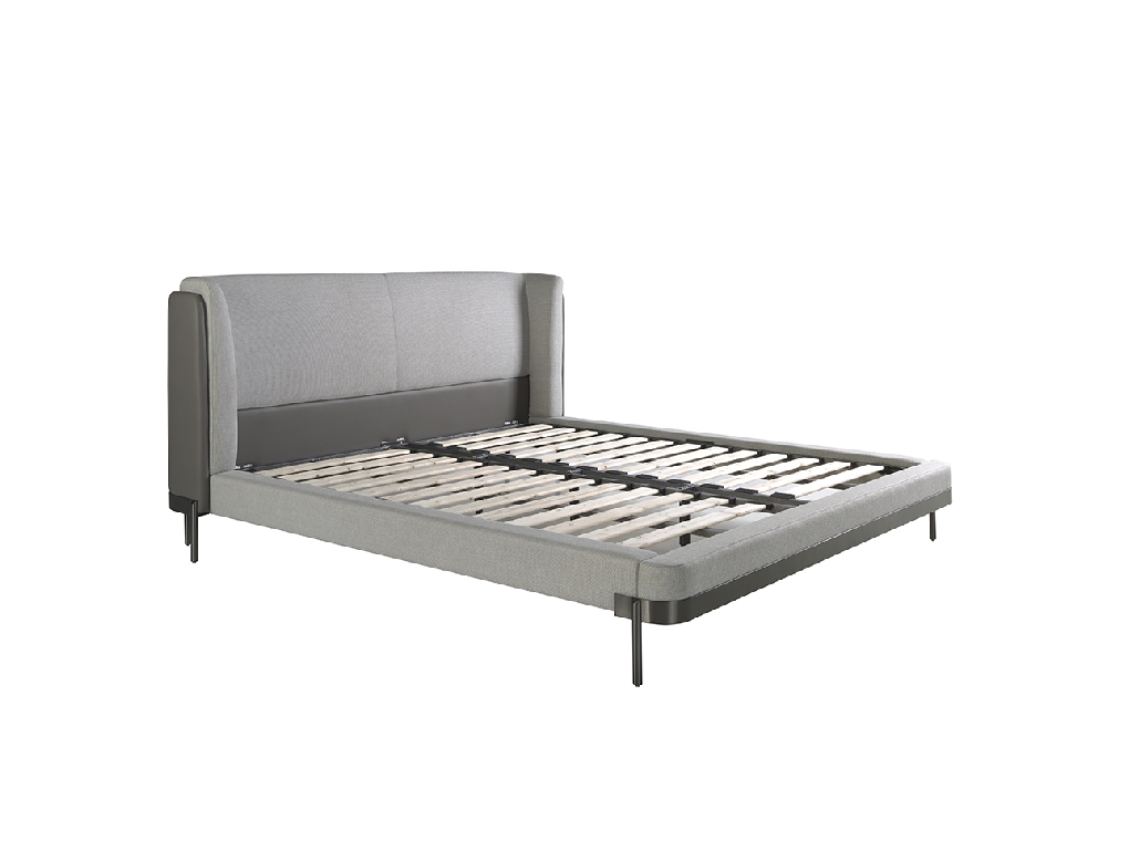 Letto in tessuto grigio chiaro e similpelle grigio scuro